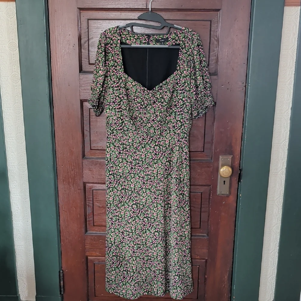 J Crew Sweetheart Neckline Floral Smocked Sleeve Midi Dress 12 - Picture 2 of 14